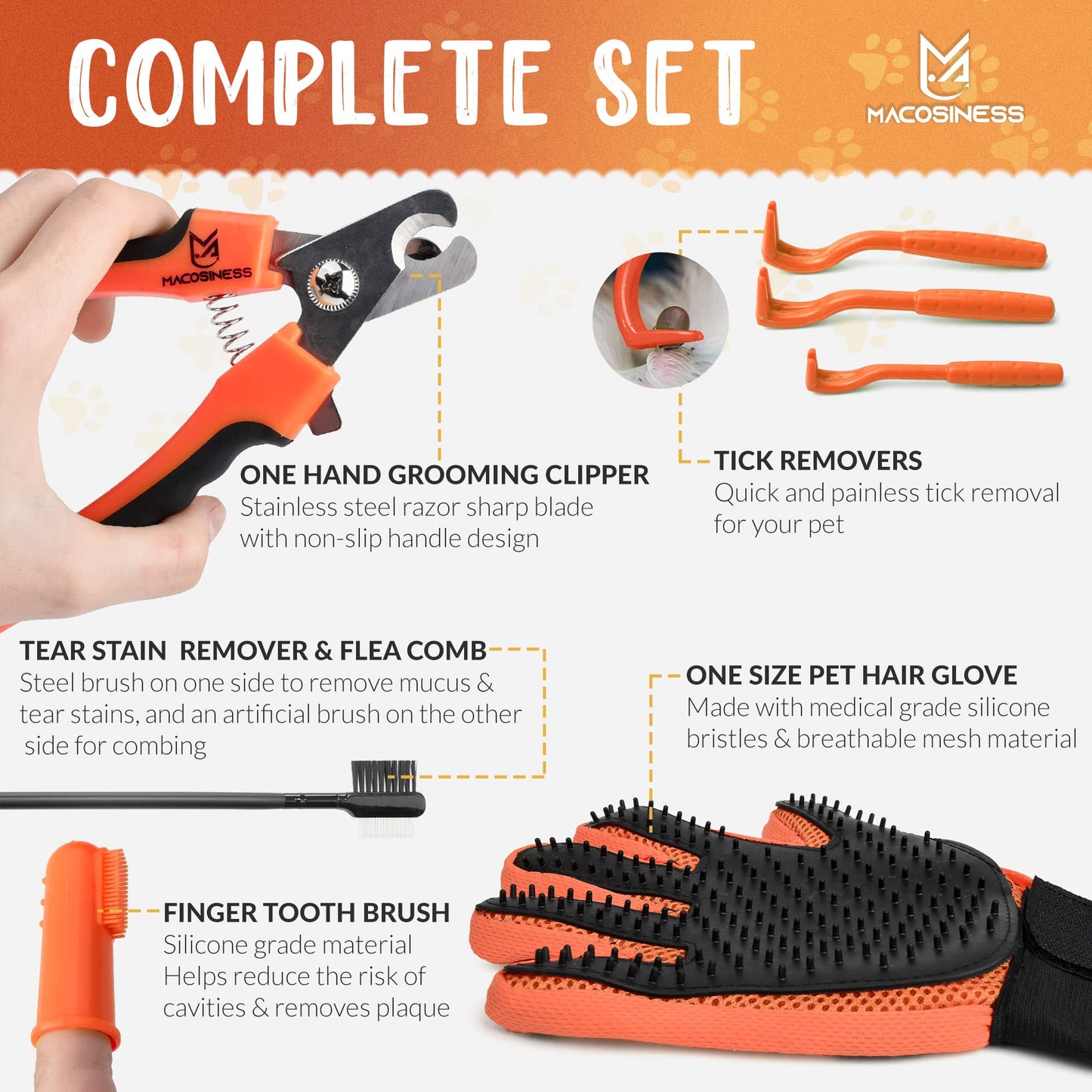 Pet Grooming Hammock for Nail Trimming - Complete Groomers Helper Set for Pet - Dog Grooming Hammock with Hook - Cat Nail Clipper - Dog Hammock for Nail Clipping (L, Orange with black paws)