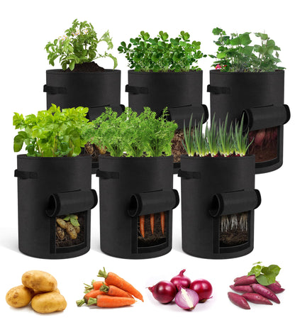 Moyios 6-Pack 10 Gallon Potato Grow Bags – Durable Nonwoven Fabric Planters with Reinforced Handles | Reusable Garden Containers for Potatoes, Vegetables (Black, 10 Gallons/6 Pack)