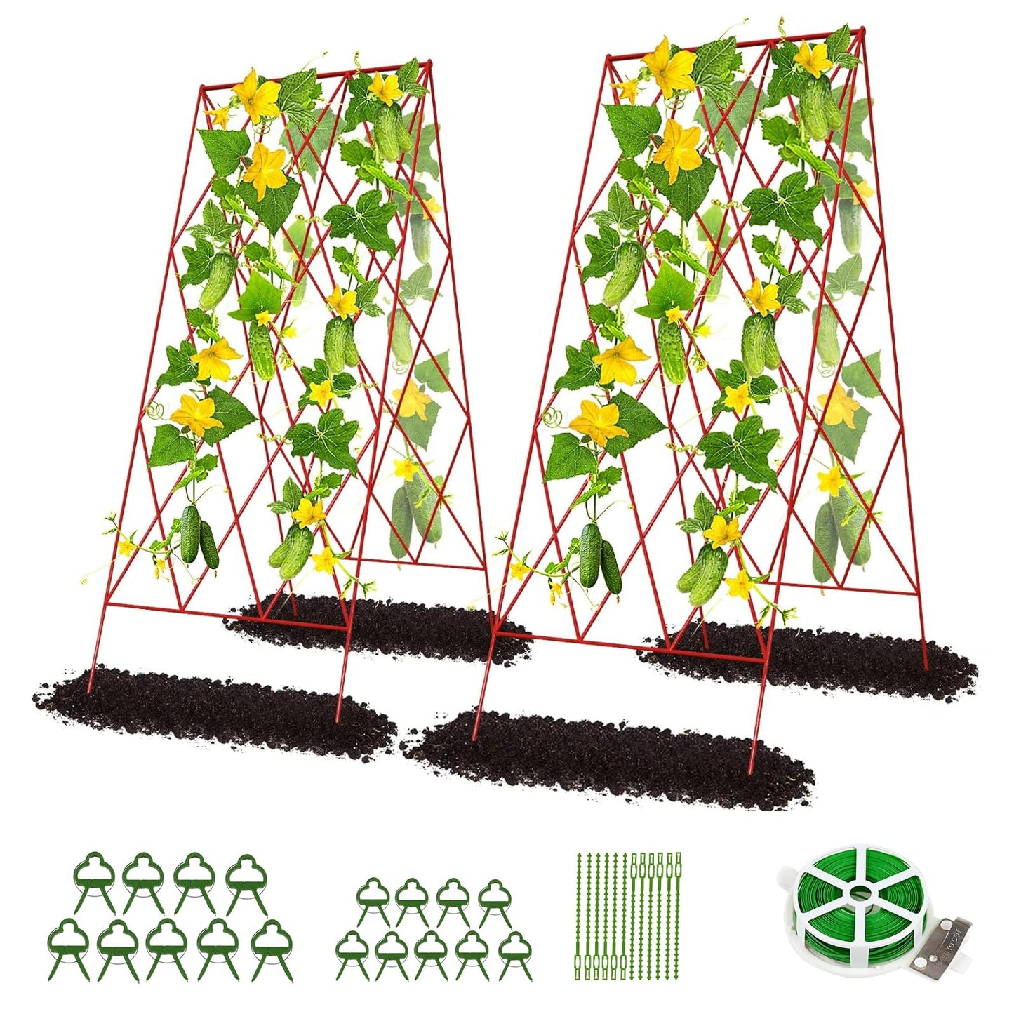 DoCred Red A-Frame Metal Garden Trellis, 2 Pack, PVC-Coated Steel, Perfect for Cucumbers, Squash, Peas, Flowering Vines