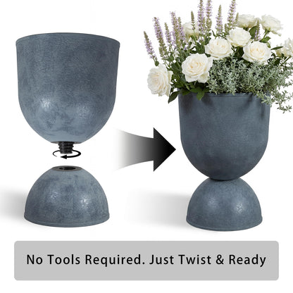 Casaphoria 2-Pack 18" Tall Planters for Outdoor Plants, 13" Large Plastic Flower Pots with Drainage, Lightweight Antique Shape Planters for Front Porch, Patio, Deck (Grey)