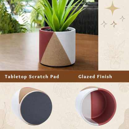 D'vine Dev 6.5" Stoneware Cachepot Planter with 6" Low Clear Nursery Pot & Detachable Saucer – Modern Indoor Plant Pot with Drainage for Bottom Watering & Root Visibility, Crimson Dune, 93-O-C-4