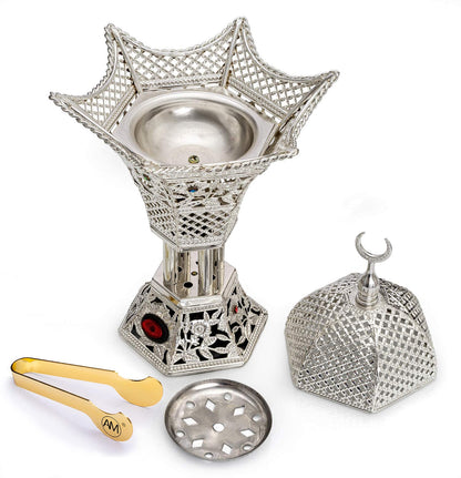 AM Regulator Electric Incense Burner – Adjustable Temperature and Timer Oud Burner for Bakhoor, Frankincense, Resin and Essential Oils - Safe Aromatherapy Burner for Home and Office (Silver)