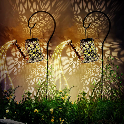 2 Pack Solar Watering Can Lights with Shepherd Hook,Solar Powered Watering Can Light, Waterproof Outdoor Garden Hanging Decoration(Classic).