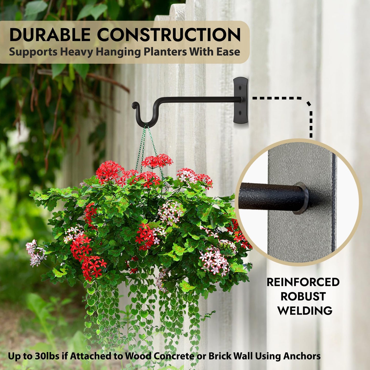RTZEN Plant Hangers Outdoor or Indoor - Wrought Iron Metal Hanger Indoor Hook - Heavy Duty Wall Bracket Hooks for Hanging Plants Baskets Lanterns Wind Chimes - 2 Pack (Black Shepherds Hooks 7.5")