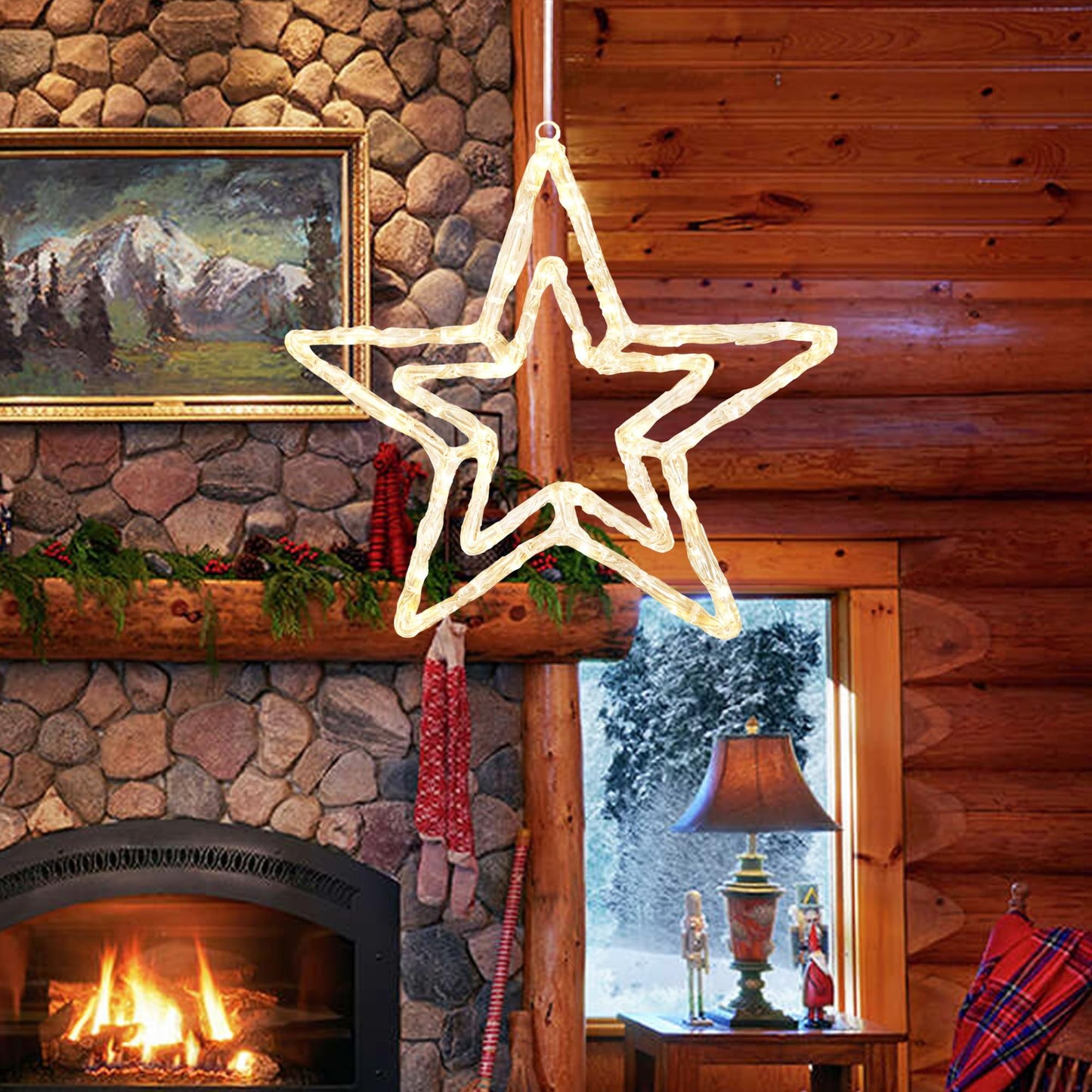 JOINTWIN Acrylic Christmas Star Light 13'' Window Light with 30 Warm White LEDs Battery Powered Timer Festive Christmas Decoration Waterproof for Indoor and Outdoor