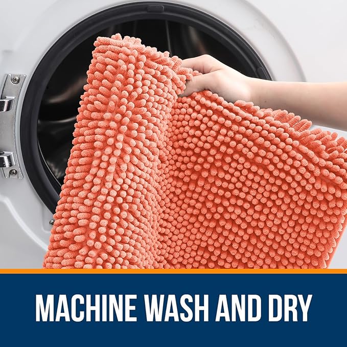 OLANLY Large Bathroom Rugs 44x32, Extra Soft Absorbent Chenille Bath Rugs, Rubber Backing Quick Dry, Machine Washable Bath Mats for Bathroom Floor, Tub and Shower, Home Decor Accessories, Coral