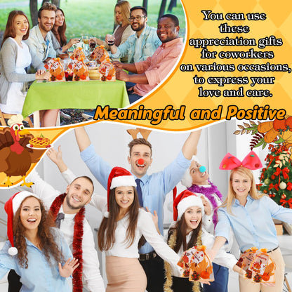 Halloscume 120 Pcs Thanksgiving Party Favor Decorations Fall Gifts, Include Mini Turkey Figurines Foam Pumpkin Maple Leaves Thanksgiving Cards with Orange Organza Bag for Harvest Home Table Decor