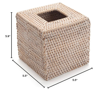 Rattan Tissue Box Cover Natural Woven Facial Napkin Holder Square (White, 5.5x5.5x5.9 Inch)