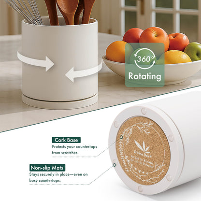 D'vine Dev 360° Rotating Utensil Holder – 7.2" Kitchen Utensil Crock for Countertop, Modern Cooking Tool Organizer for Kitchen Storage & Décor, Set of 2, Oatmeal, 72-Y-D-2