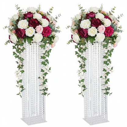 Lovecat Set of 2 Acrylic Vases, Wedding Centerpieces for Table, Clear Columnar Flower Stands, Flower Display Racks, Tall Chandelier Vases for Birthday Party Wedding Home Decor (31.5" x2pcs)