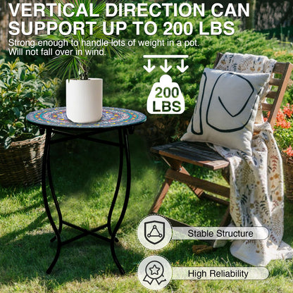Weogot Outdoor Metal Side Tables, Round Patio Side Table, Weather Resistant Metal End Table Side Table for Patio Yard Porch Balcony Garden Bedside, Plant Stand for Indoor, Easy Assemble