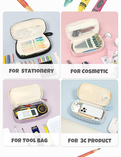 SUNEE Cute Pencil Case, Large Pencil Pouch, Soft Corduroy Aesthetic Big Pencil Bag with Zipper, Kawaii Stationery Storage and Organizer, School Supplies for Teen and Adult, Boys&Girls, Coal Black