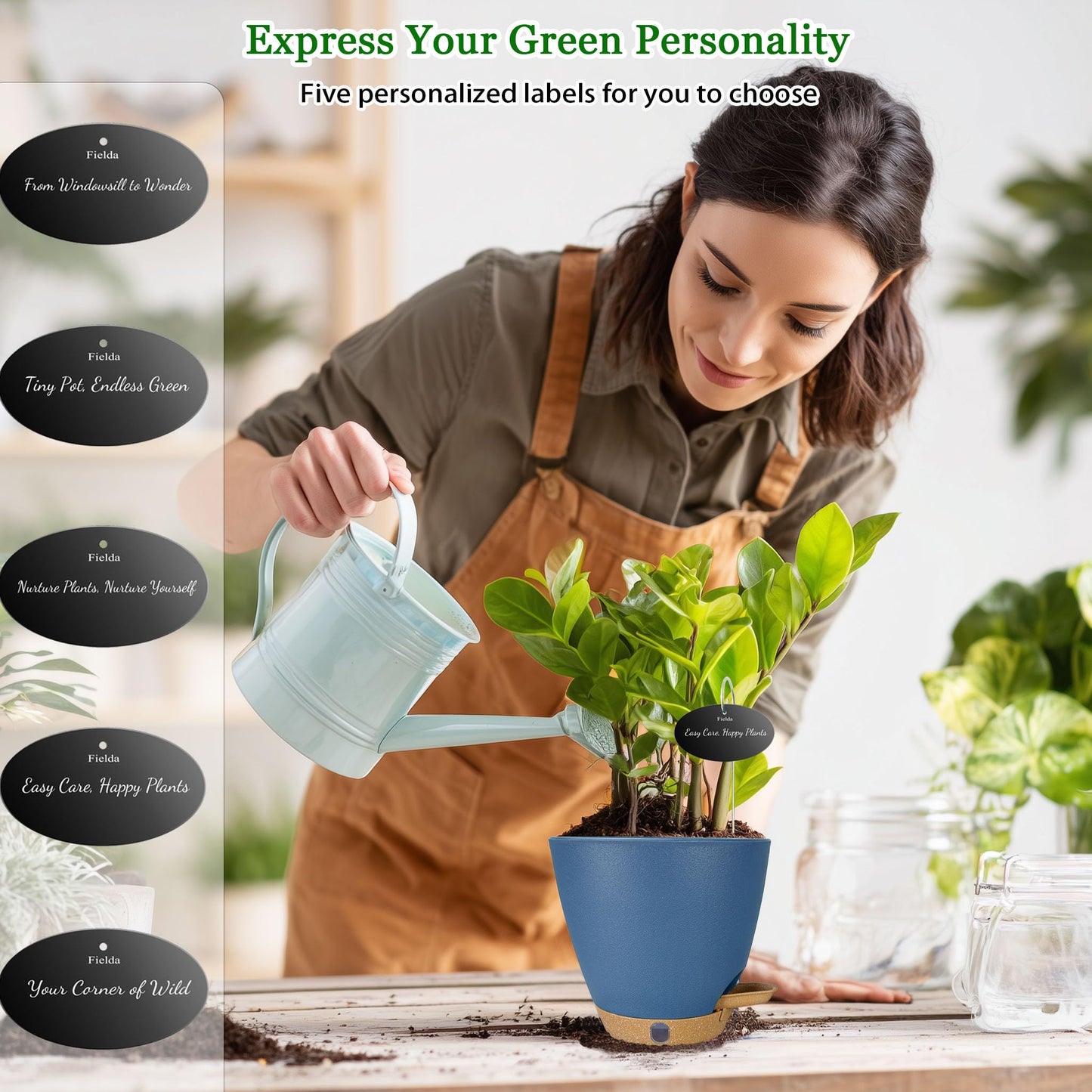 6 Inch Self Watering Pots for Indoor Plants(5-Pack) – Small Plastic Planters with Water Level Window, Drainage Holes & Detachable Trays, Indoor Outdoor Flower Pots for Herbs, Snake,Pothos(Navy Blue)