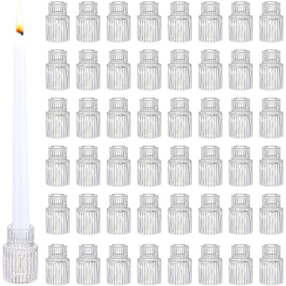 48 PCS Glass Taper Candle Holders Bulk Crystal Candlestick Holders Clear Ribbed Tapered Candle Stick Holder Decor Set for Table Centerpiece Wedding Party Advent Christmas Home Decoration (48, Clear)