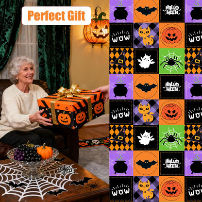 Halloween Throw Blanket Reversible, Cute Blanket Halloween 50"x70" for Couch, Bed, Sofa - Soft Plush Fleece Cartoon Pumpkin Print Decor Gifts (Style B)