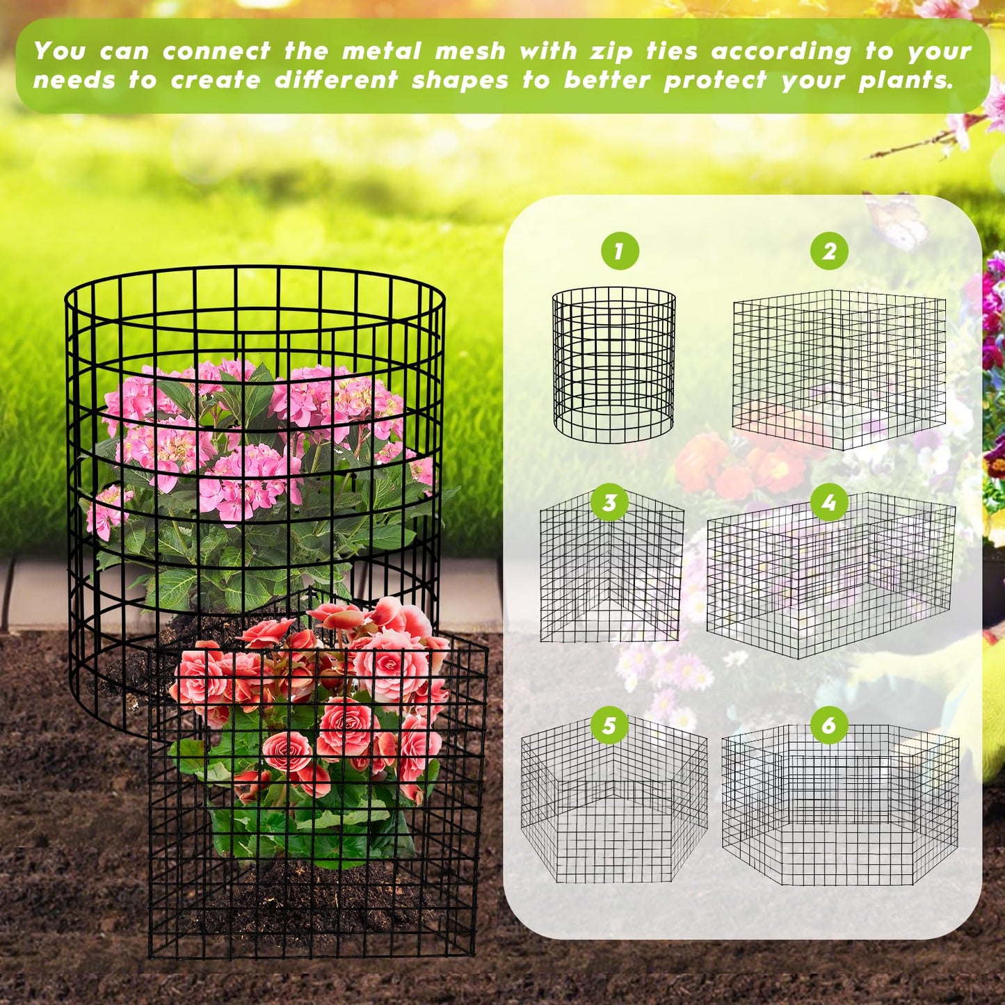 10 Pack Plant Protectors from Animals Wire Plant Protector Cage to Keep Animals Out with Zip Ties & Stakes, 30 Panels Bendable Metal Mesh for Flowers Vegetables