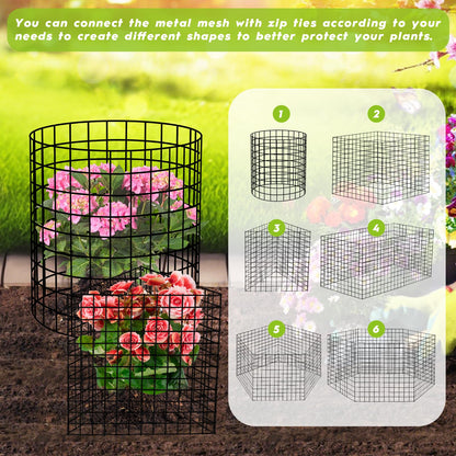 10 Pack Plant Protectors from Animals Wire Plant Protector Cage to Keep Animals Out with Zip Ties & Stakes, 30 Panels Bendable Metal Mesh for Flowers Vegetables