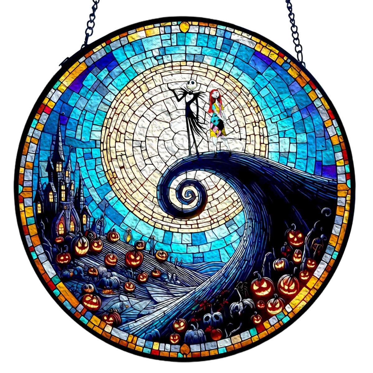GENANY Spooky Stained Glass Window Hanging, Spring Sun Catcher with Metal Chain and Hook, Romantic Gifts for Women Friends Family, Garden Decor, Housewarming Gifts, Outdoor Decor