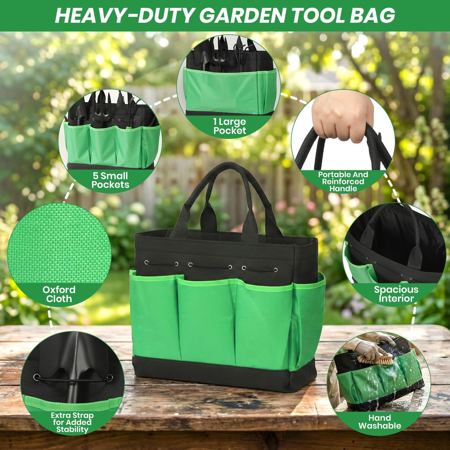 Velway Garden Tools Set -11-Piece Heavy Duty Hand Tool Kit with Ergonomic Handles, Rust-Proof, Carry Tote Bag – Gardening Gifts for Women & Men (Green)