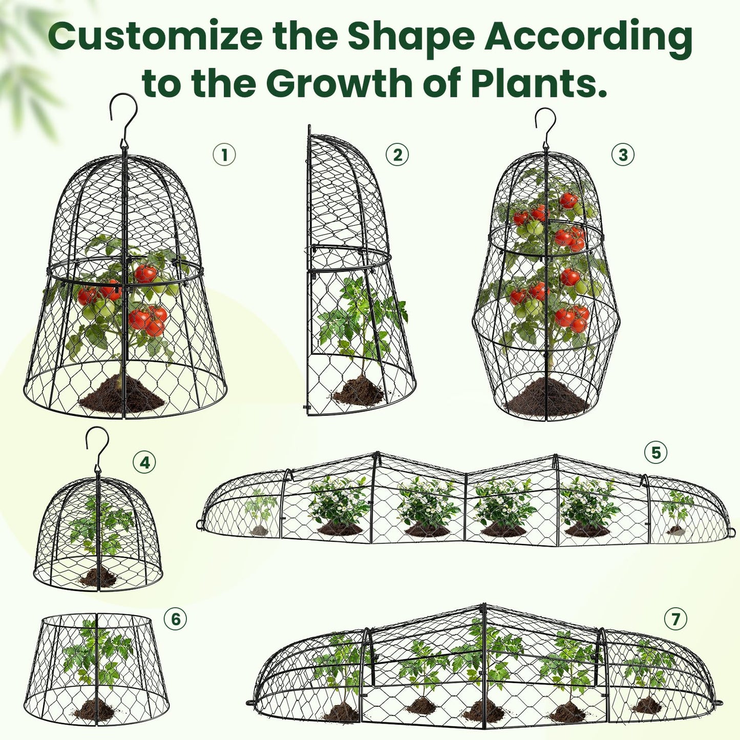 2PCs Plant Protectors from Animals, Metal Garden Cloches for Outdoor Plants, 4-in-1 Modular Design, Anti-Rust Coated Chicken Wire Cages to Keep Squirrel, Rabbit, Bird Out, 13'' x 11.8''