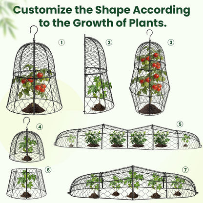 2PCs Plant Protectors from Animals, Metal Garden Cloches for Outdoor Plants, 4-in-1 Modular Design, Anti-Rust Coated Chicken Wire Cages to Keep Squirrel, Rabbit, Bird Out, 13'' x 11.8''