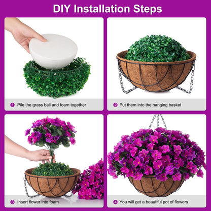 INXUGAO Artificial Hanging Flowers with Basket Outdoors, Fake Hydrangea UV Resistant Arrangements in Pot Planter Spring Summer Decor for Indoor Porch Garden Yard(Double Lotus)