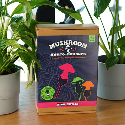 Bubblegum Stuff - Mushroom Micro Dousers, Neon Coloured Glass - Garden Tools, Home Accessories, Garden Gadgets, Automatic Watering System, Moisture Meter Plant - Batteries Included