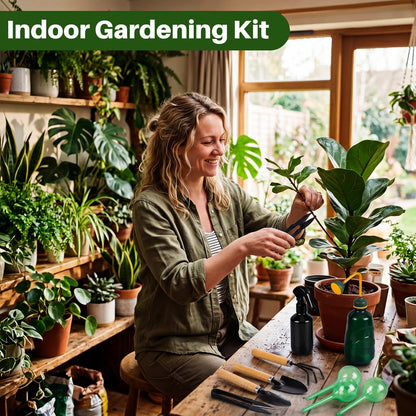 Ferrochef 13 Pcs Indoor Plant Can Set, 1/2 Gallon Watering Can, 17 oz Squeeze Bottle, 6.8 oz Spray Bottle, 6 Self Watering Globes, Gardening Tool Kit with Pruning Scissors for Plants (Green)