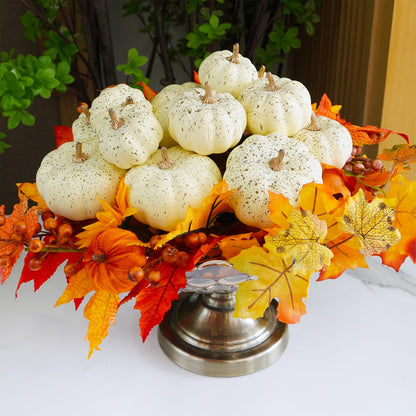 Winlyn 12 Pcs Assorted Harvest Cream Artificial Pumpkins Fall Decorative Pumpkins Small Faux Foam Pumpkins for Farmhouse Wedding Halloween Thanksgiving Baby Shower Table Centerpiece Mantel Décor