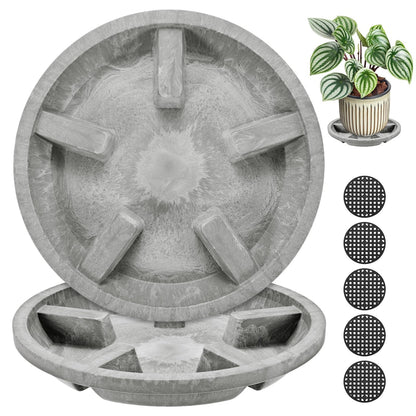 M METERXITY 2-Pack Plant Saucer, 6.3 Inch/16 cm Plastic Plant Trays Thicker for Pots/Indoor/Outdoor/Water Drainage and Protection, Flowerpot Drip Tray [Yellow Veins]
