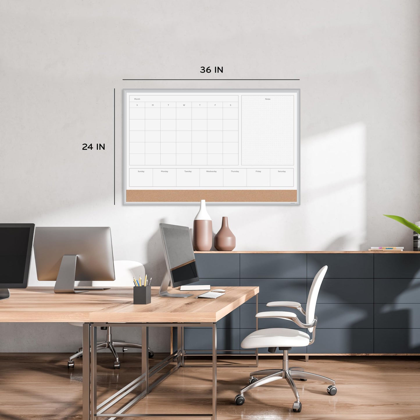 U Brands Magnetic Dry Erase 4-in-1 Calendar White Board, 36" x 48", Silver Aluminum Frame