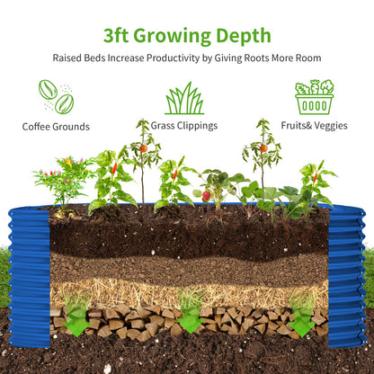 Land Guard 6x3x3ft Oval Galvanized Raised Garden Beds, Large-Capacity Metal Planter Box Outdoor, Durable Deep Raised Garden Bed 3ft Tall, Raised Beds for Gardening Vegetables, Royal Blue