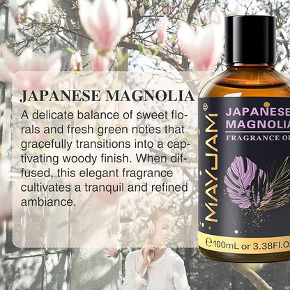 MAYJAM 100ML/3.38FL.OZ Japanese Magnolia Fragrance Oils with Glass Dropper, Essential Oils for Diffusers, Long Lasting Scented Oils for Soap Candle Making