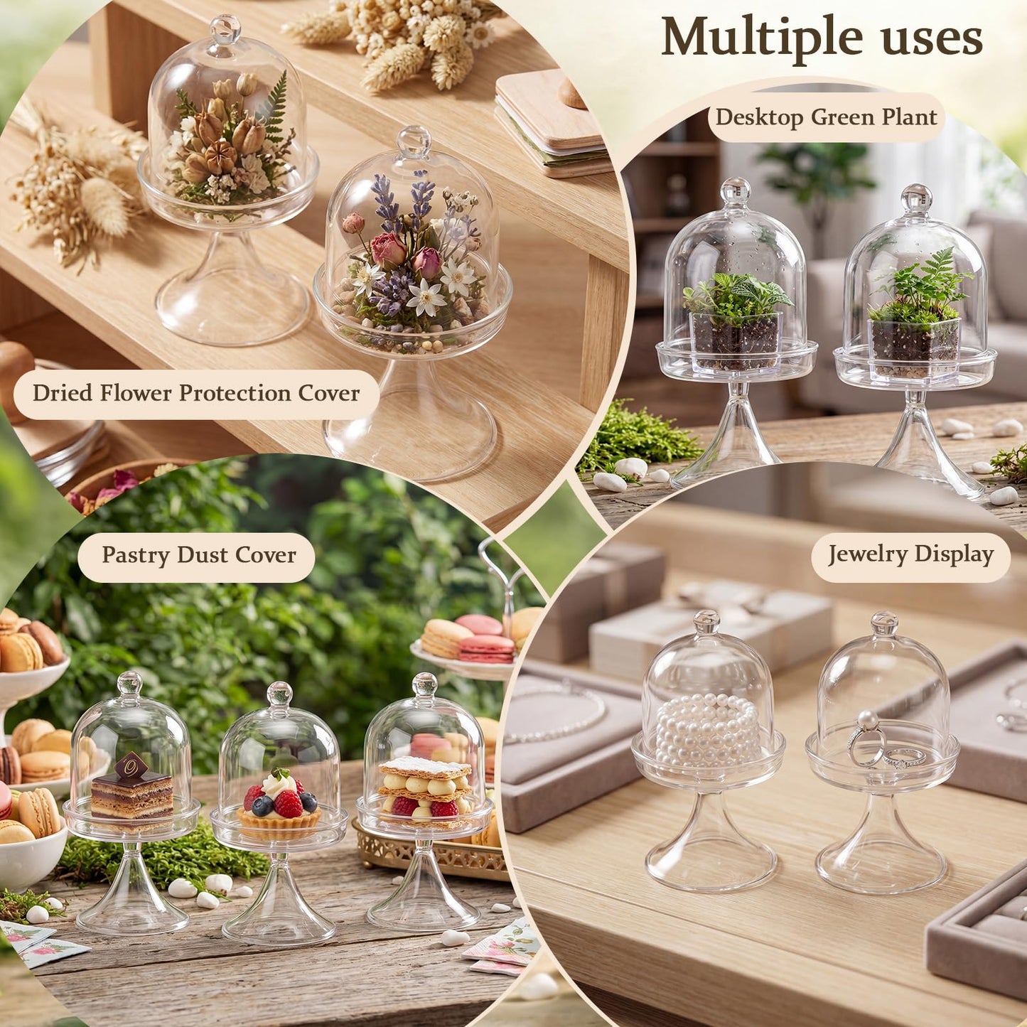 Gandeer 6 Pack Mini Glass Cloche with Base Bell Jar Dome & Acrylic Cube Planter 2.7 x 2.7 x 5'' Clear Glass Terrarium for Succulents Moss Cakes Miniature Dioramas Specimens Jewelry Rings Display