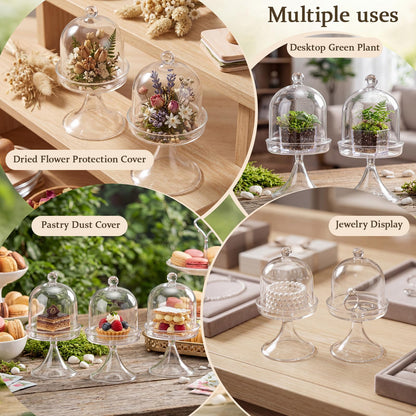Gandeer 6 Pack Mini Glass Cloche with Base Bell Jar Dome & Acrylic Cube Planter 2.7 x 2.7 x 5'' Clear Glass Terrarium for Succulents Moss Cakes Miniature Dioramas Specimens Jewelry Rings Display