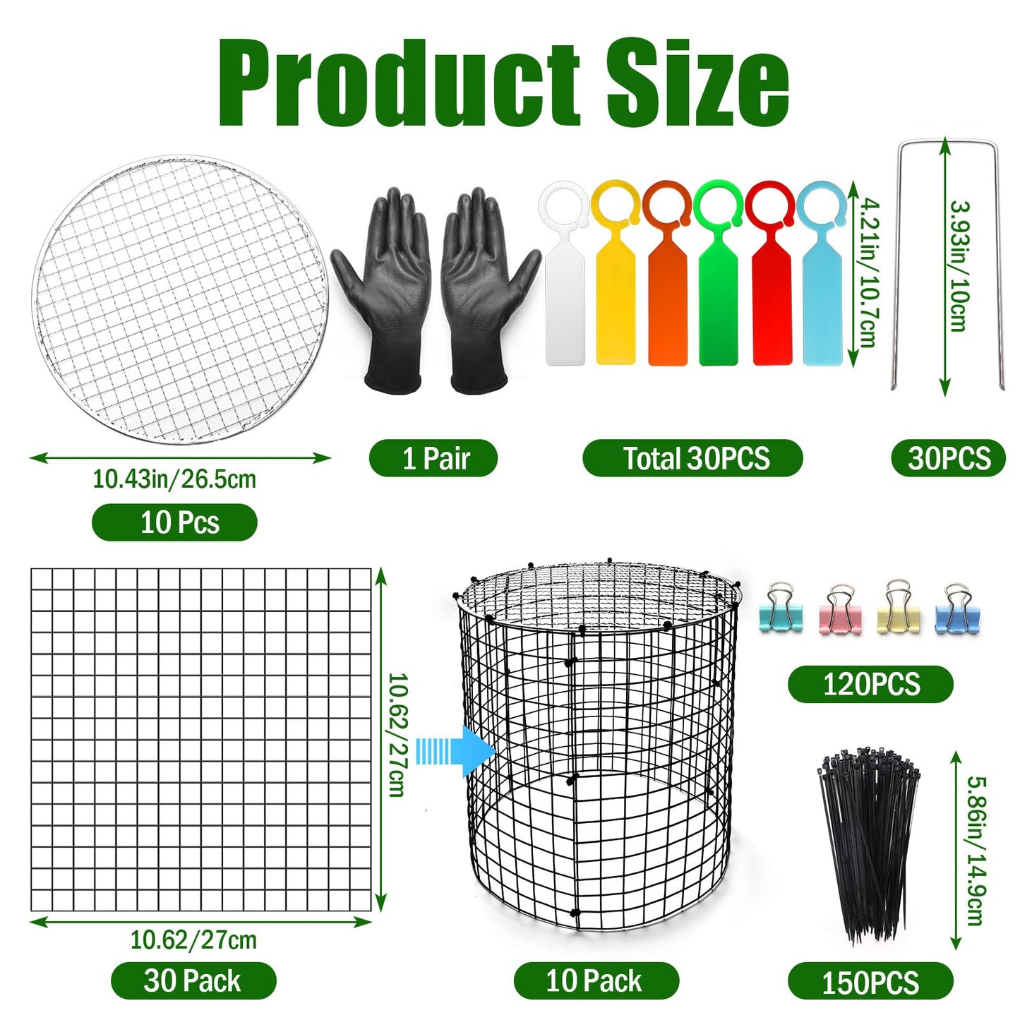 AHIER 10 PCS Chicken Wire Plant Protector from Animals with Covers, Plant Cages for Outdoor Plants to Keep Animals Out Including 30pcs Metal Mesh, Covers, Ground Stakes, Labels, Clip, Ties and Gloves