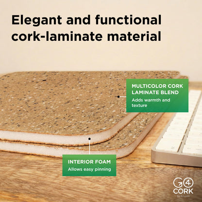 Go4Cork Square Frameless Cork-Laminated Foam Core Bulletin Board - 17.5" x17.5" | Lightweight Double-Sided Memo Board | Office & Home Organization Decor | Sticky Pads & Setup Accessories Included