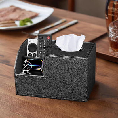 PU Leather Square Tissue Box Cover - Multi-Functional Tissue Box Holder, Tissue Box Cover with Storage,Tissue and Remote Control Holder, Cube Tissue Box Organizer Bedroom Nightstand End Table