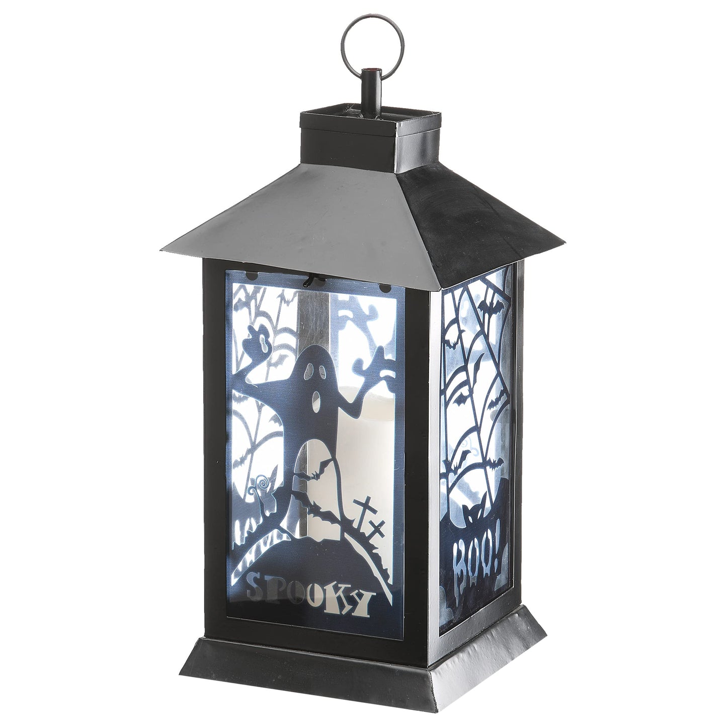 National Tree Company Halloween Lantern with LED Lights, Carved Images of Ghosts and Cobwebs, Halloween Collection, 16 inches