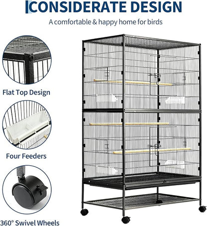 GarveeHome 60" H Large Bird Cage, Bird Cage with Rolling Storage Stands, Feed Bowls, Wide Tall Parakeet Cage for Parrots, Conures, Cockatiel, Cockatoo