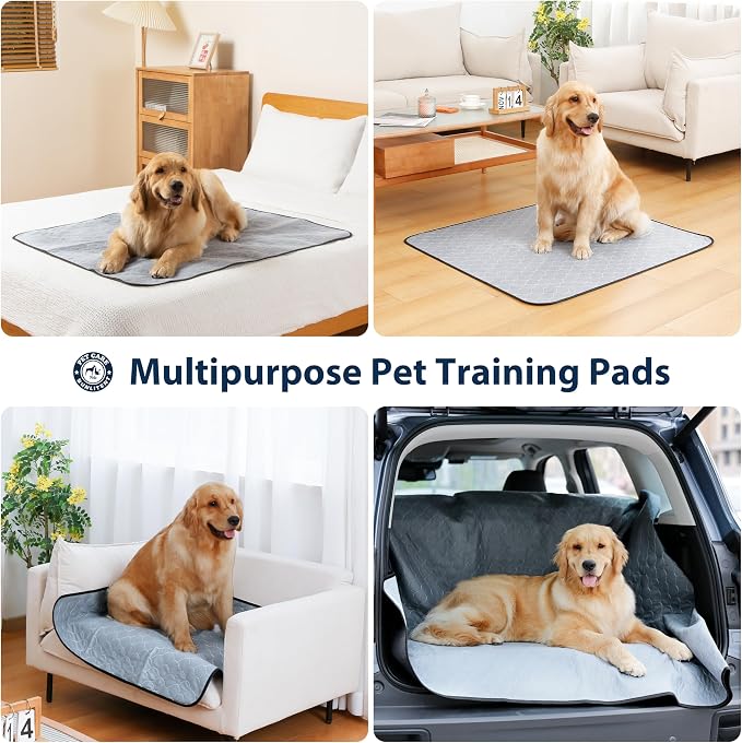 Washable Pee Pads for Dogs, Reusable Puppy Pads 48x48, 3 Pack, White Grey | Reusable, Fast Absorbent, Waterproof, Non-Slip, For Whelping, Training, Incontinence & Potty, For Dog Playpen, Crate, Car