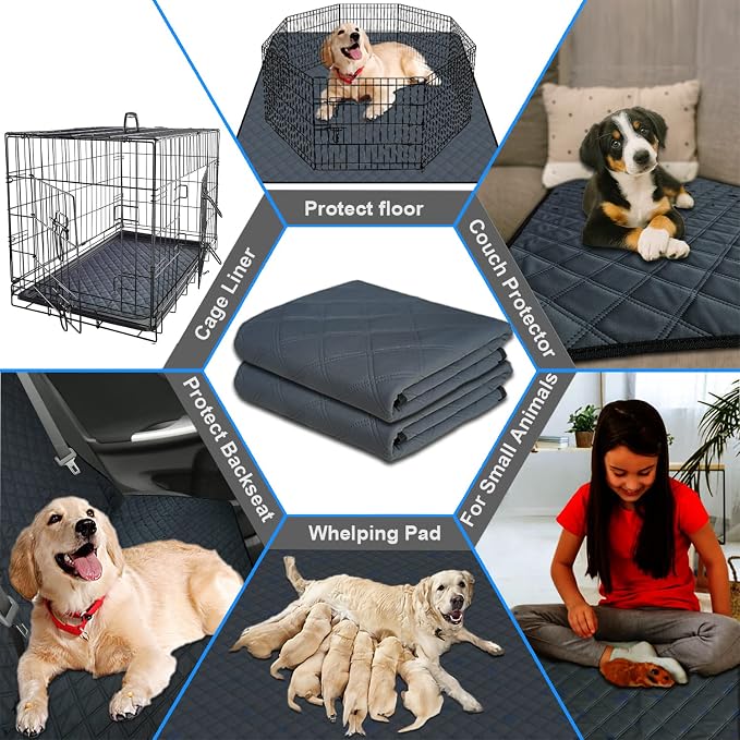 RIOUSSI Washable Pee Pads for Dogs, Reusable, Absorbent, Leakproof, Non Slip Pet Puppy Pads for Potty Training. Dark Gray, 24x36 Inch(4pack)
