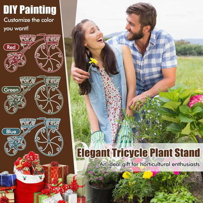 CHEFJOY Metal Bicycle Planter, 3-Tiers Flower Cart Display Stand with 3 Wheels & Iron Baskets, Decorative Cart plant stand for Garden, Patio, Indoor, Outdoor (Bronze)