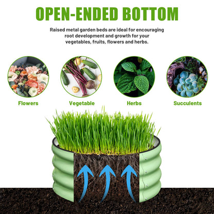 SnugNiture 3 Pcs 2x2x1ft Round Galvanized Raised Garden Bed Kit Outdoor, Metal Planter Box for Planting Plants Vegetables, Green
