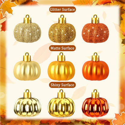 JULMELON 36 Pcs Fall Tree Ornaments, Mini Glitter Pumpkin Hanging Decor