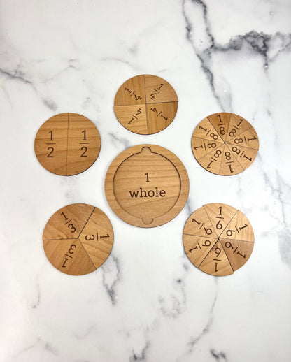 Fraction Tiles - Laser Engraved Alder Wood - Includes 5 inch Tile Holder and Fraction Tiles (78 Tiles)