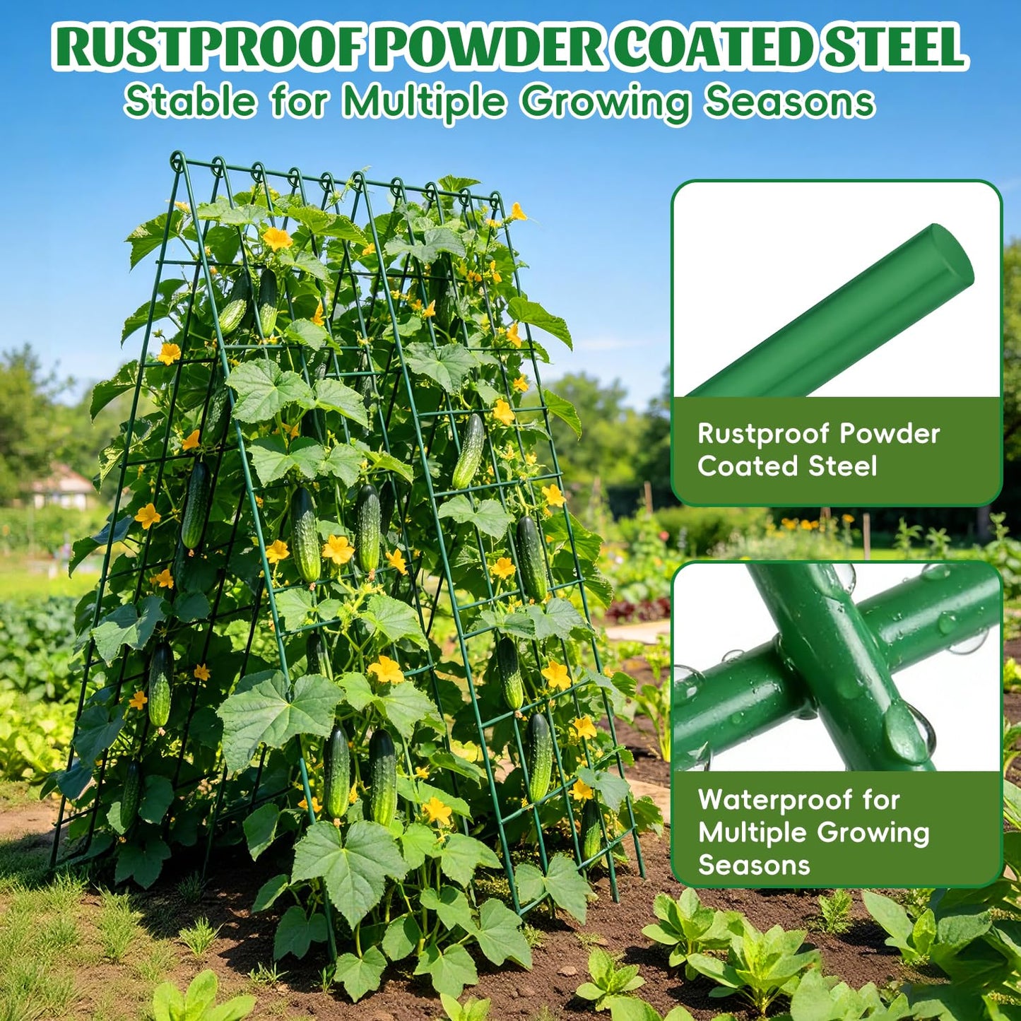 DOLEMODUO 2 Pack Cucumber Trellis, 60inch A-Frame Rustproof Steel Wire Garden Trellis for Raised Beds, Heavy Duty Climbing Plants Supports for Cucumber,Tomato, Climbing Plants and Flowers