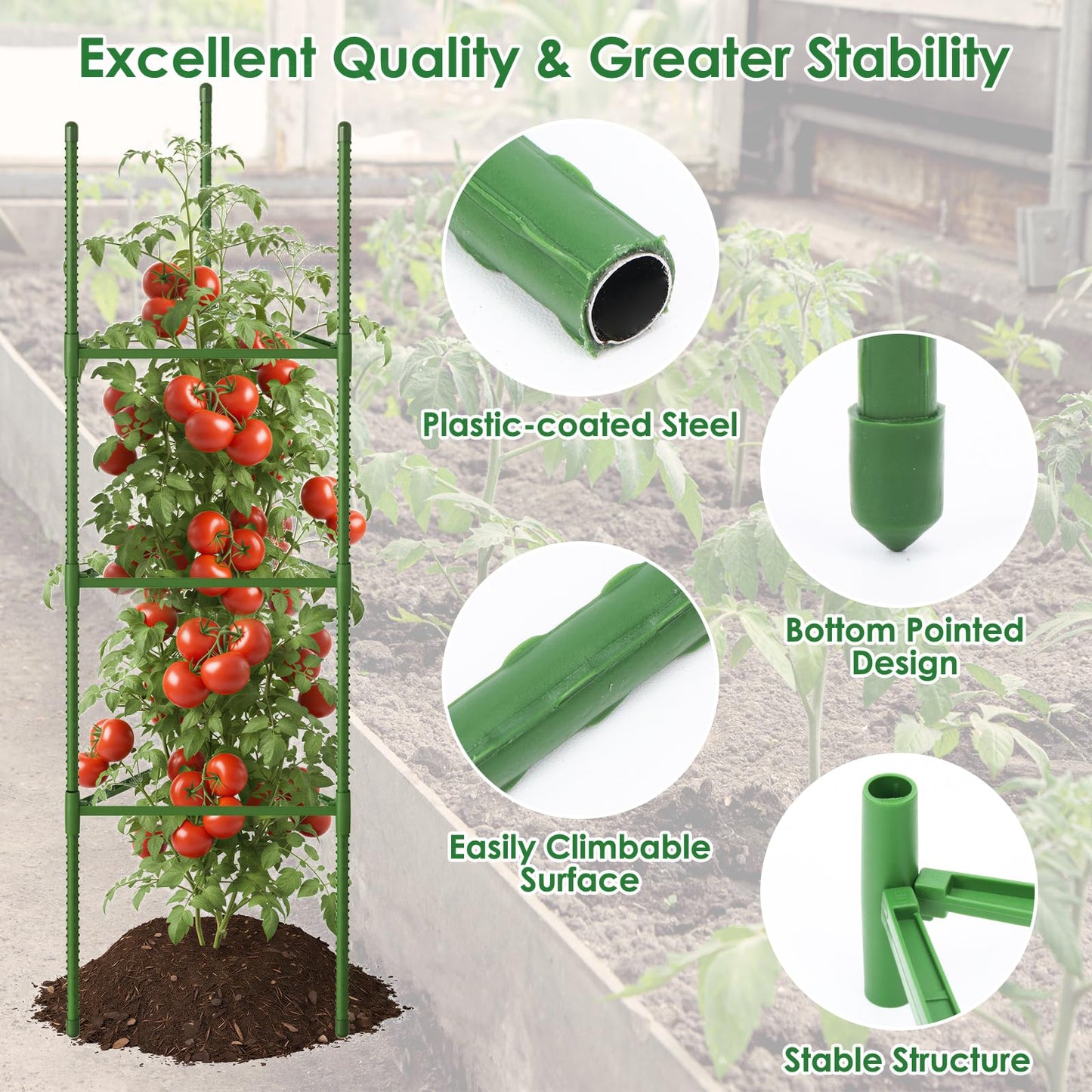 CEWOR Tomato Cage - 6 Pack Tomato Cages for Garden, 51.2inch Tall Tomato Trellis Triangle Stakes for Climbing Plants Outdoor, Plant Cages Structure for Pots, Raised Garden Bed, Vegetables