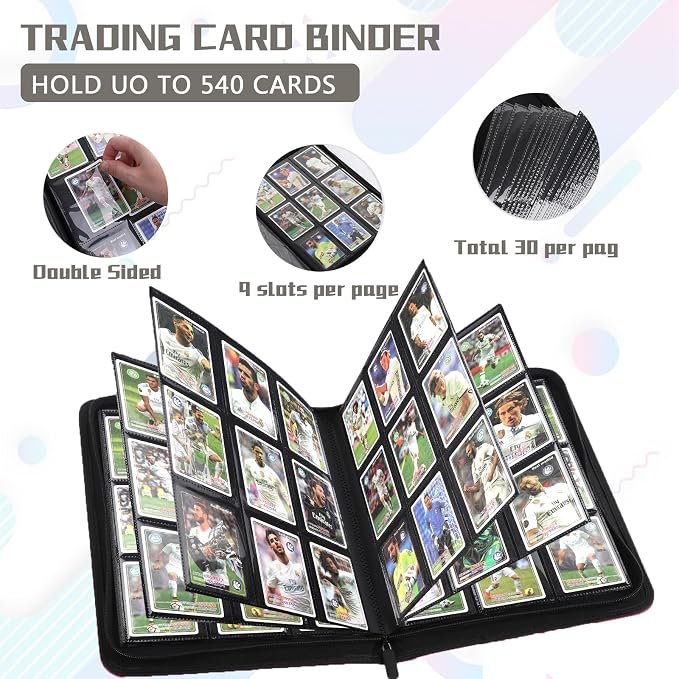 9 Pocket Card Binder,540 Pocket Trading Card Binders,Loading Pocket Collectible Card Album for MTG, TCG, Sport Card, Game Cards Grey