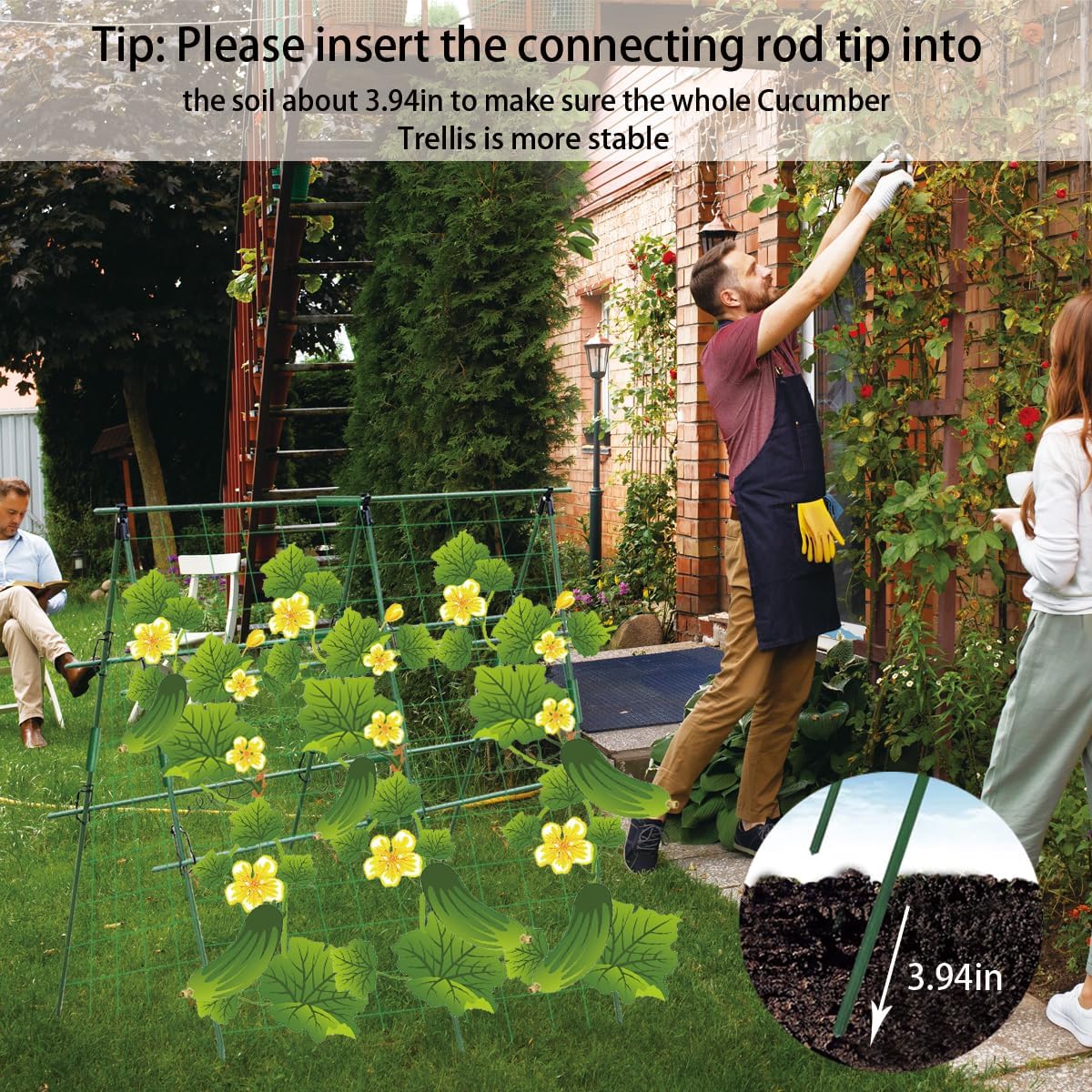 Foldable Cucumber Trellis for Garden - Adjustable Climbing Support for Vegetables, Vining Plants, Cucumbers, Tomatoes, and Peas - Heavy Duty, Weather-Resistant, Easy to Install